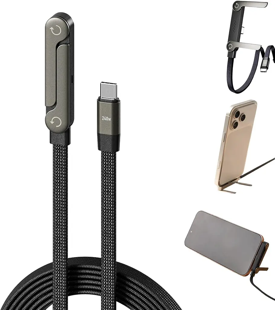 Кабель USB Type-C Type-C 240 W со складывающейся подставкой 2 м black - фото 3