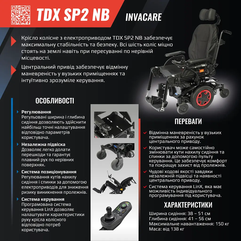 Крісло колісне з електроприводом Invacare TDX SP2 (TDX SP2 43 чорний-1795) - фото 2