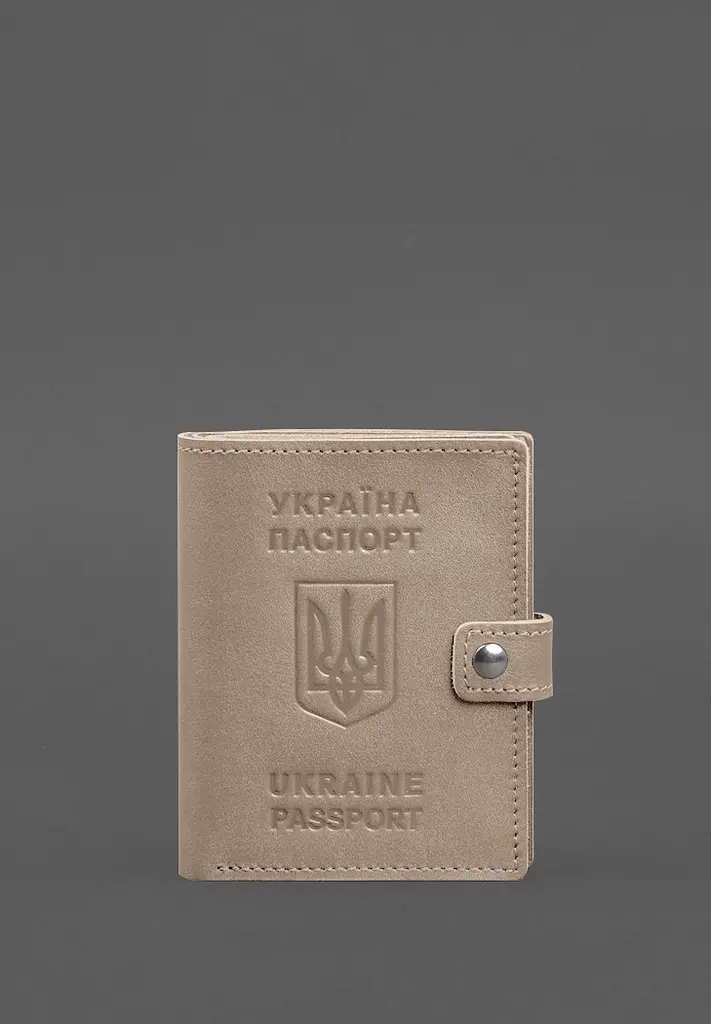 Шкіряна обкладинка-портмоне на паспорт з гербом України 25.1 Світло-бежева - фото 2