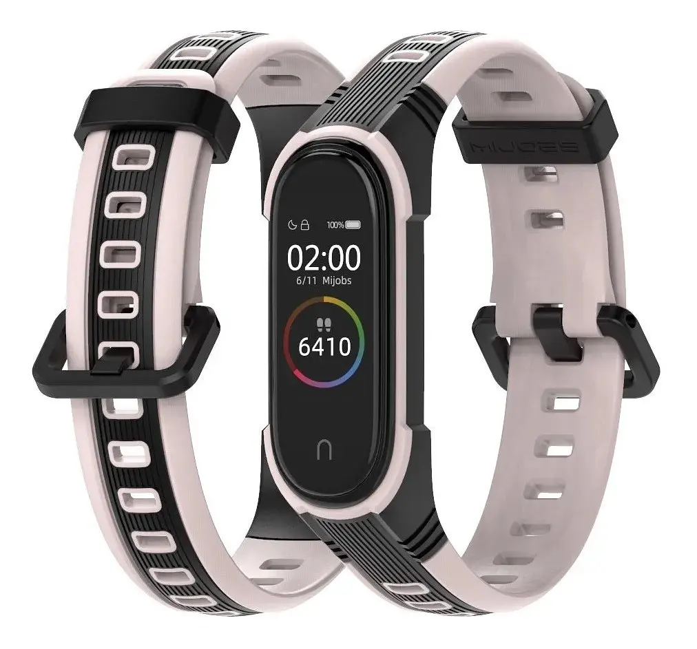Ремінець для фітнес-браслета MiJobs для Xiaomi Mi Band 5, 6, 7 Sport 2 блідо рожевий з чорним - фото 2