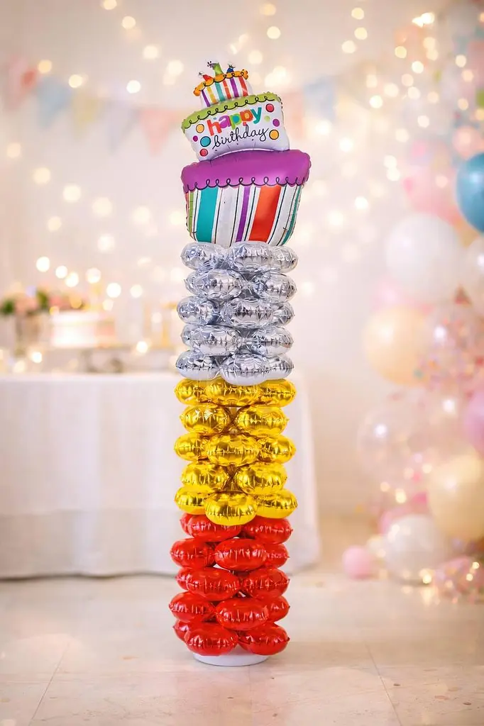 Набір повітряних куль із підставкою й насосом — стійка з кулями "Happy Birthoday", композиція торт, готовий декор для фотозони - фото 3