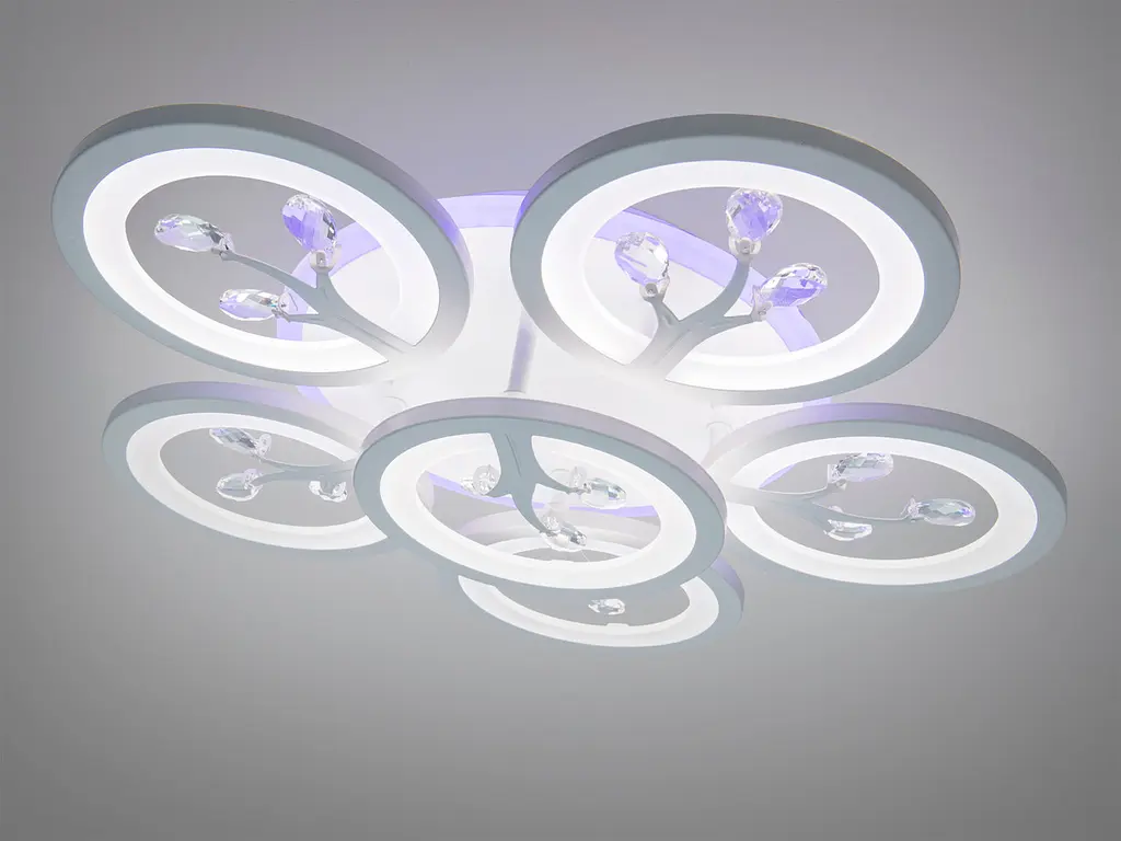 Стельовий LED-світильник «Біла орхідея» Diasha 8135/5+1WH - 95 Вт, диммер, пульт, 6 світлових кілець - фото 3