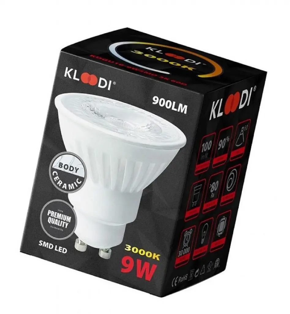 Лампа LED GU10 9W 3000К 900Lm Kloodi KDGU10-9WSMD 3K 60D - фото 2