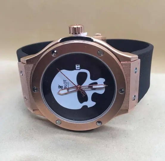 Чоловічий наручний годинник Hublot з черепом 45 мм Золотий (2104618465) - фото 4
