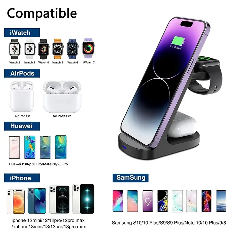 Бездротова зарядна станція HT-512 3-в-1 15 Вт для iPhone, Apple Watch та AirPods - фото 4