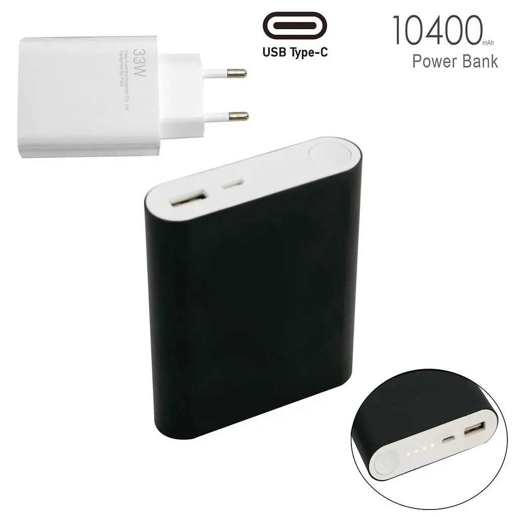 Набір адаптер для зарядки 33W Power adapter Suite і повербанк для телефону на 10400mAh чорний - фото 2