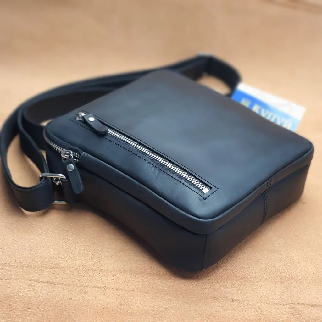 Чоловіча шкіряна сумка через плече GS 22 x 20 x 7 см чорна (БМ 001 черн) 200 - фото 3