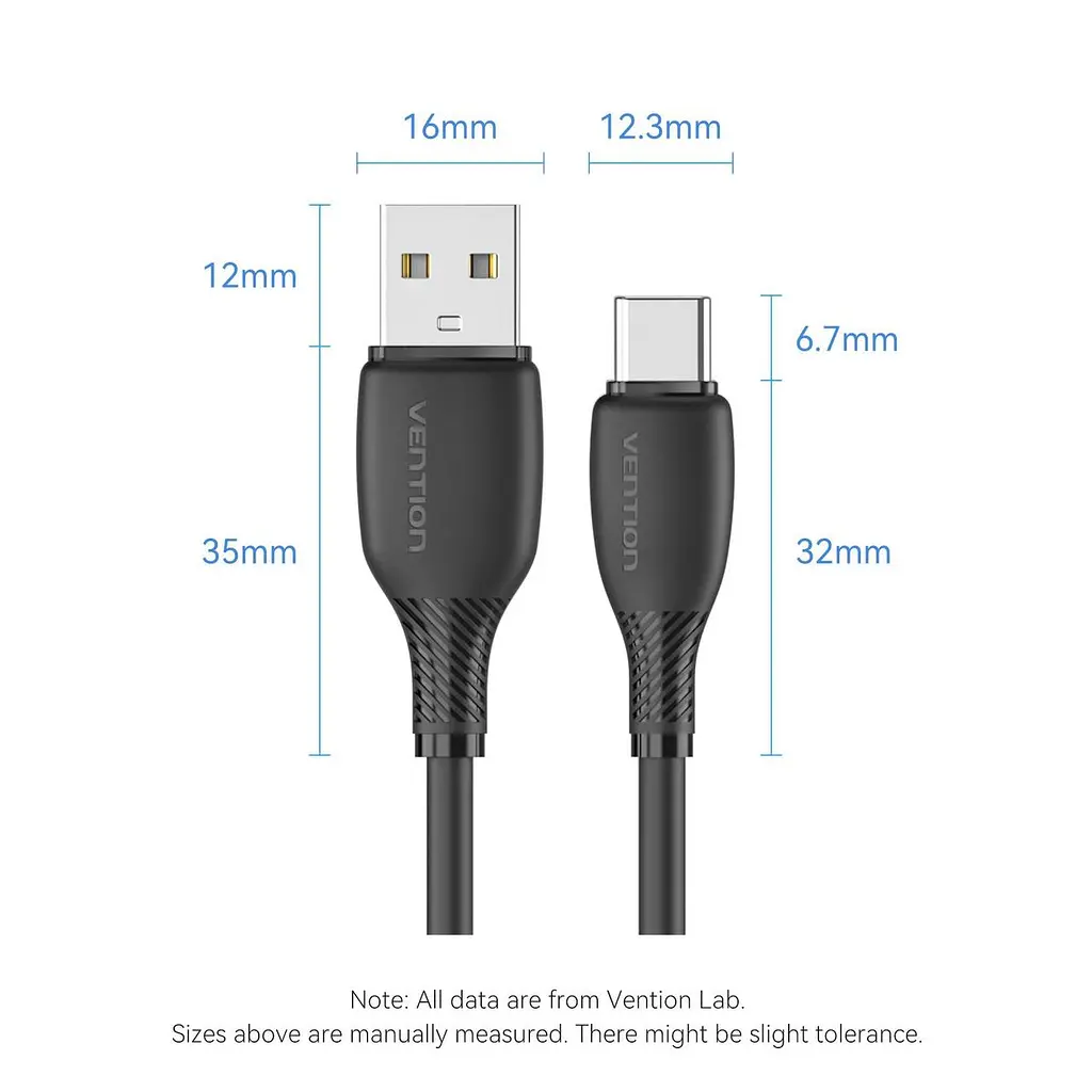 Кабель Vention USB 2.0 A Male to C Male 3A Cable 1M Black Flexible PVC Type (CWABF) - фото 3