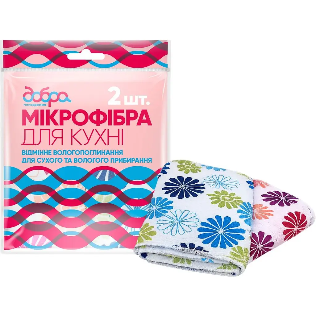 Серветки з мікрофібри для протирання посуду Добра господарочка 2 шт. 35×30 см з принтом (4820086522052)
