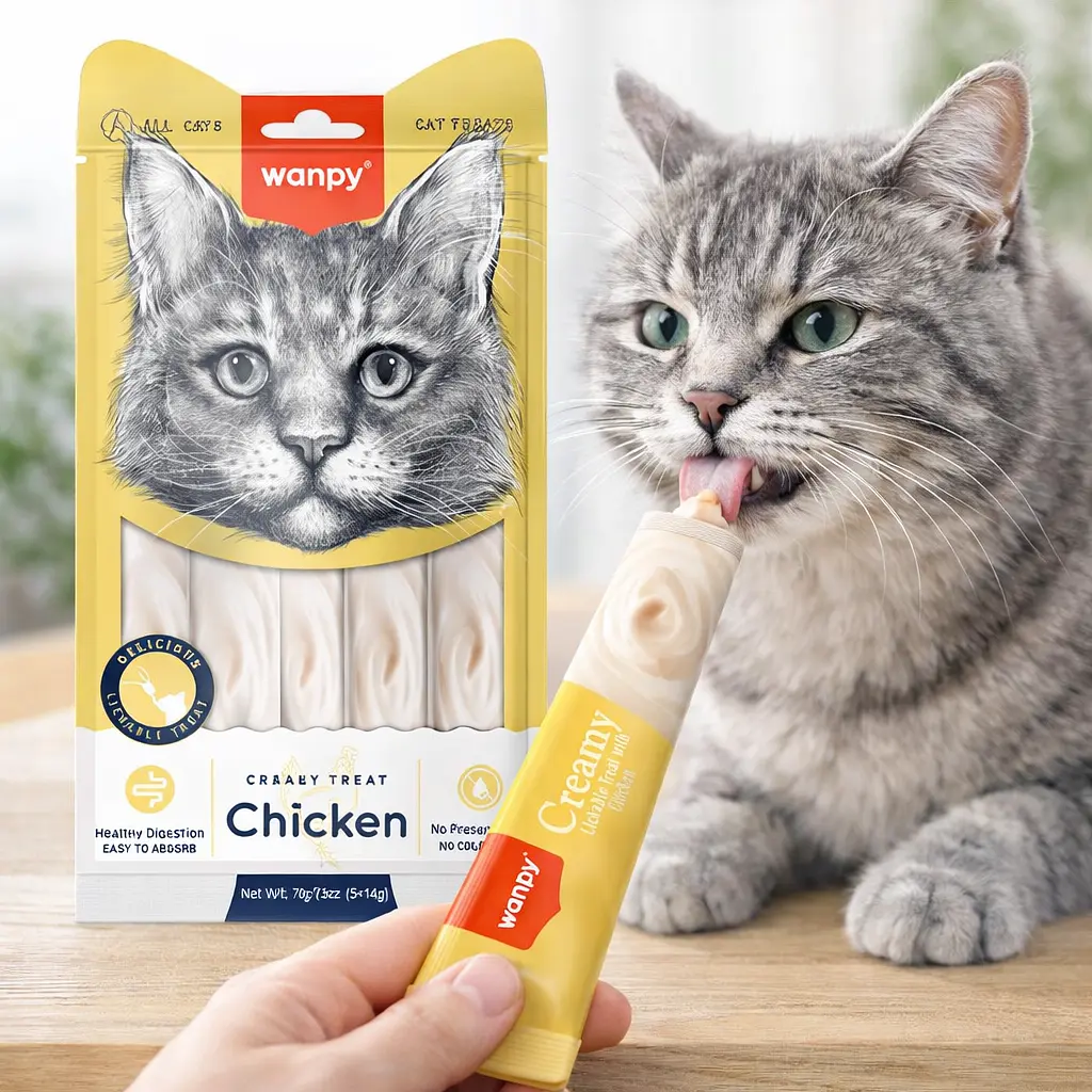 Wanpy Creamy Lickable Treats Chicken ванпи курица жидкое лакомство для котов 5х14 гр. - фото 2