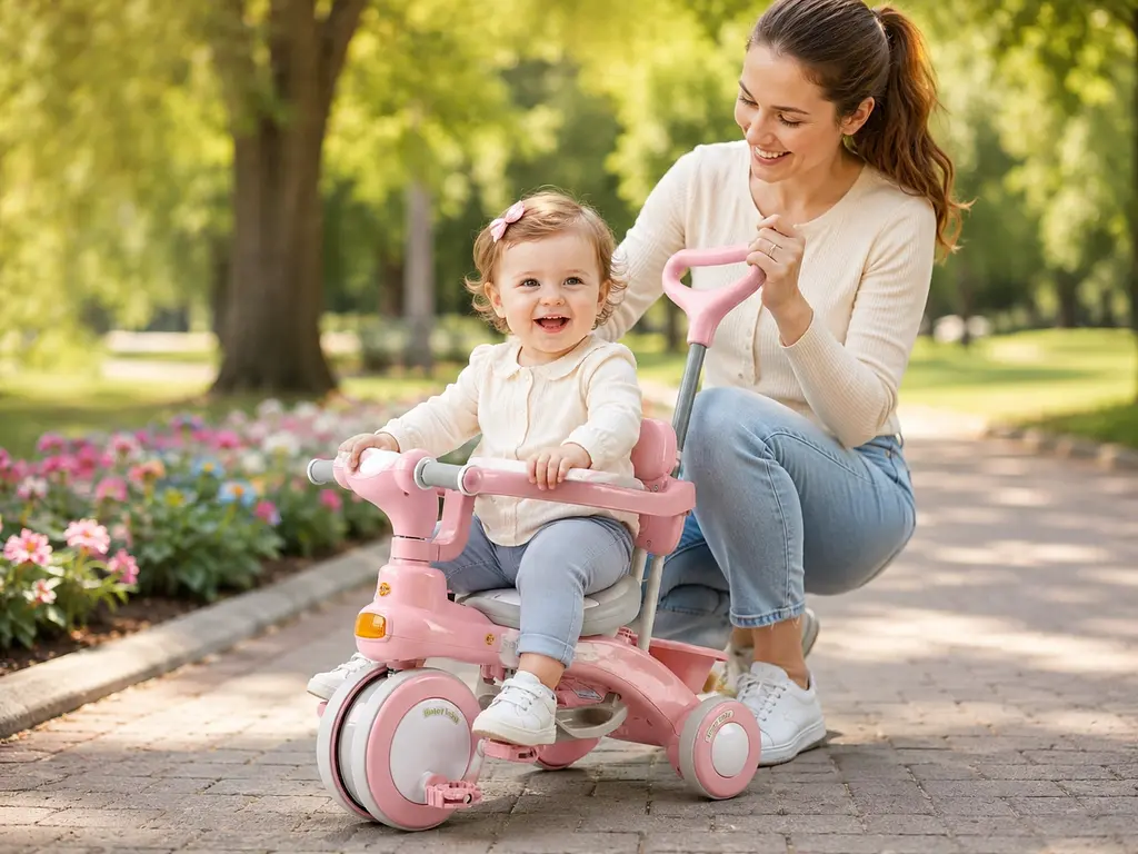 Рожевий Триколісний велосипед Baby Carriage 588 / Велосипед з з батьківською ручкою та кошиком / Велосипед-коляска - фото 4