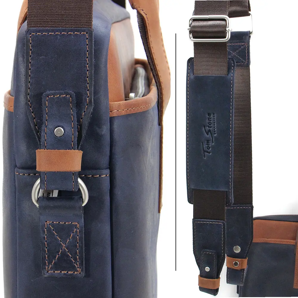 Сумка кожаная для ноутбука Tom Stone 717 BL-R синяя MacBook 16' - фото 9