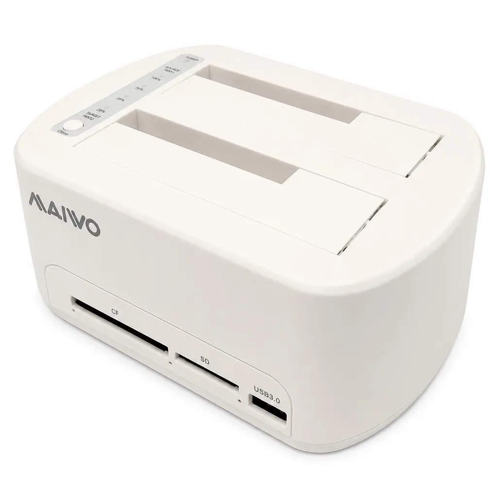 Док-станція клонувальник Maiwo для двох SSD/HDD 2.5/3.5" SATA USB 3.0 + SD/CF (K3082CR 6439) Біла - фото 3