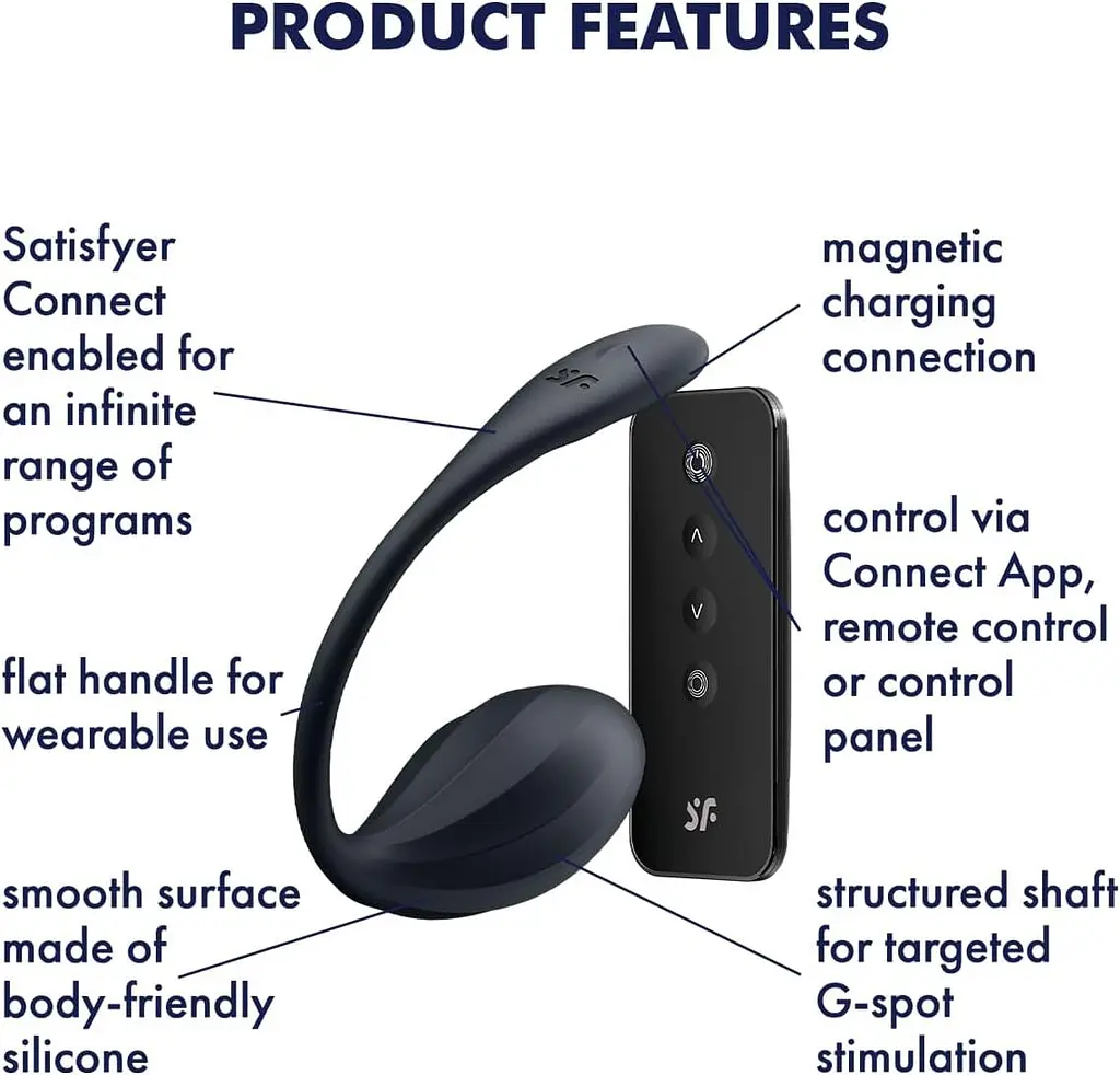 Смарт-віброяйце Satisfyer Ribbed Petal Connect App Black, керування зі смартфона, пульт ДК - фото 6