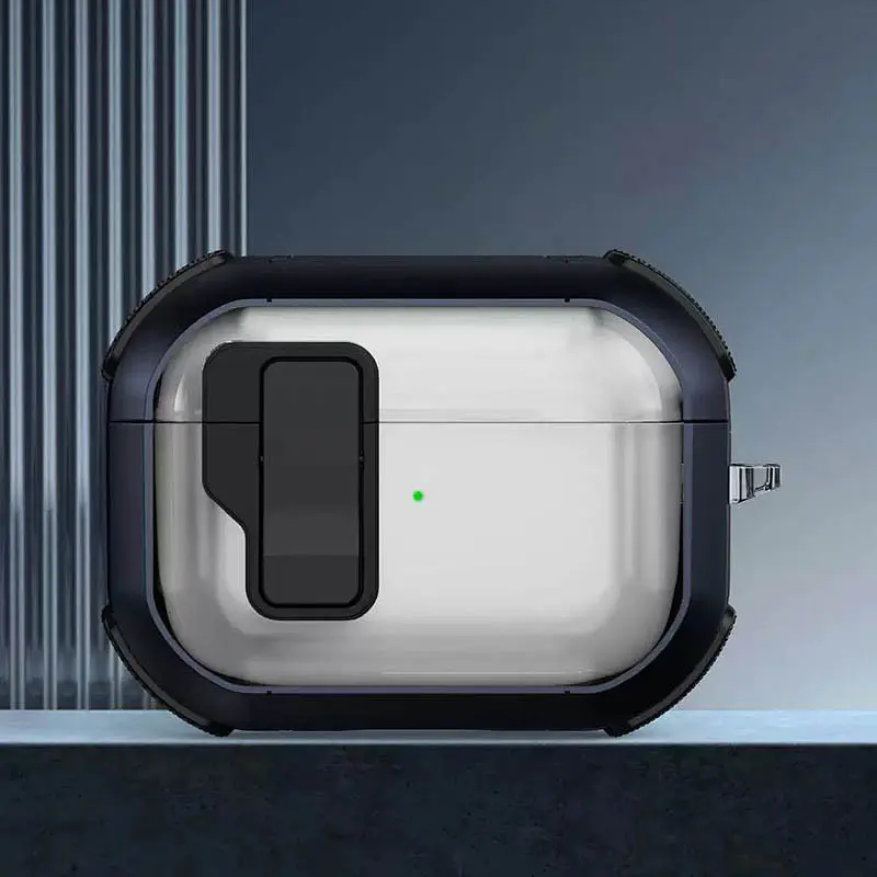 Футляр противоударный Locking Button для наушников Airpods Pro 2 / Pro Blue - фото 2