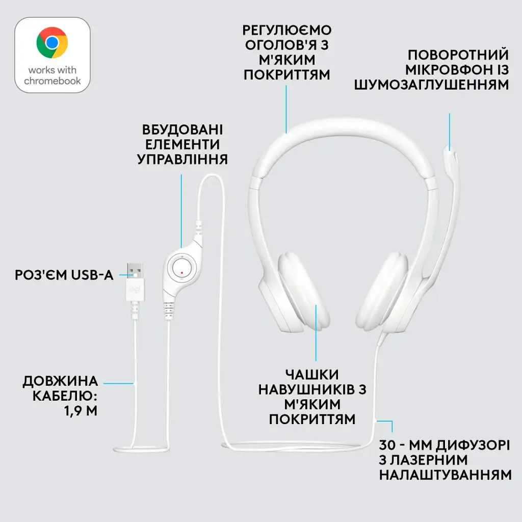Навушники Logitech H390 USB White (981-001286) - фото 6
