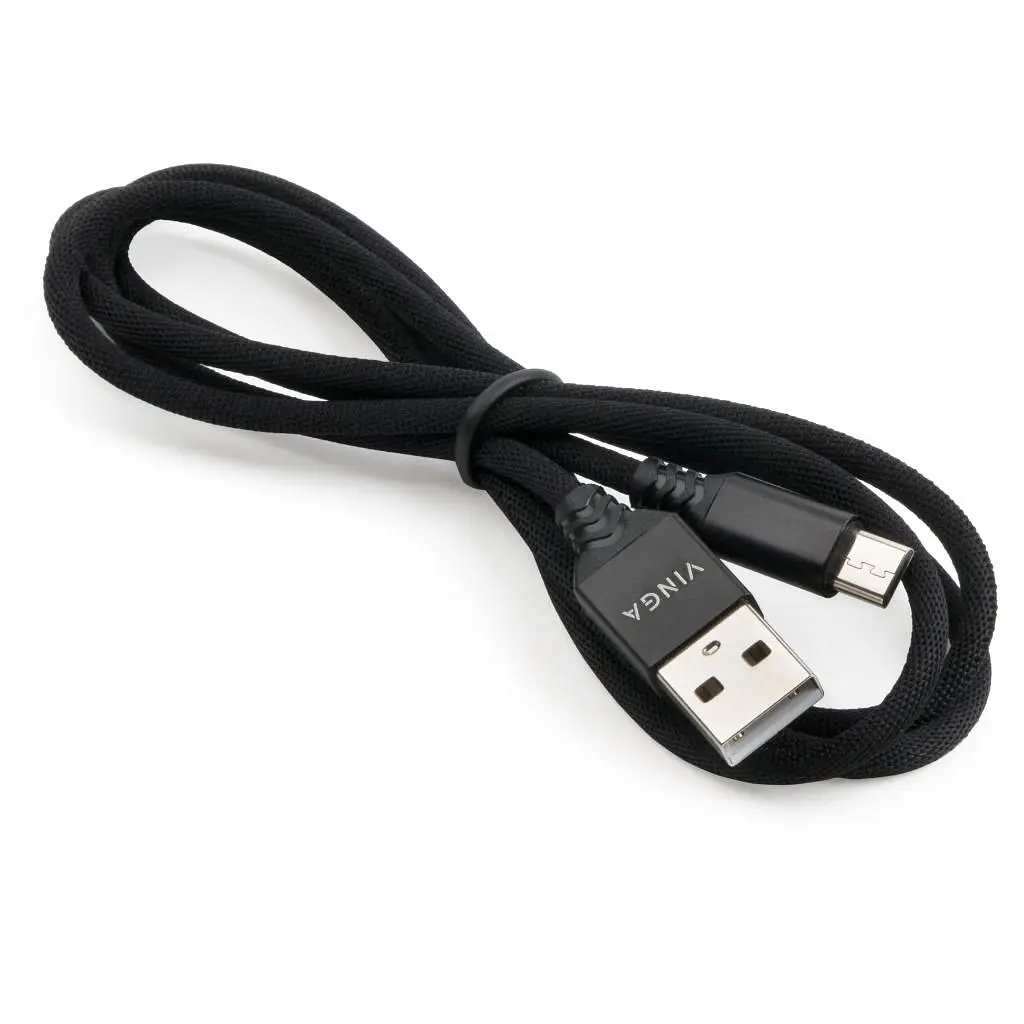 Дата кабель USB 2.0 AM to Micro 5P nylon 1m black Vinga (VCPDCMBN21BK) - фото 3