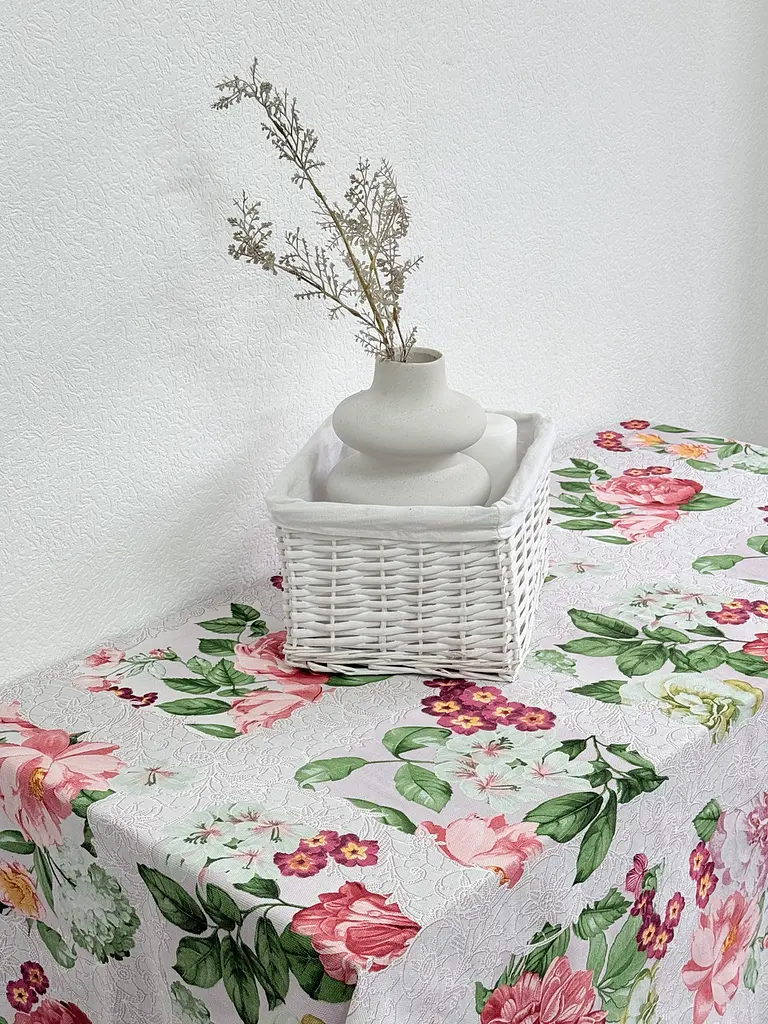 Скатертина Ecotton 150х240 см бавовняна з рогожки рожева 29033/2 Літній букет (23554) - фото 2