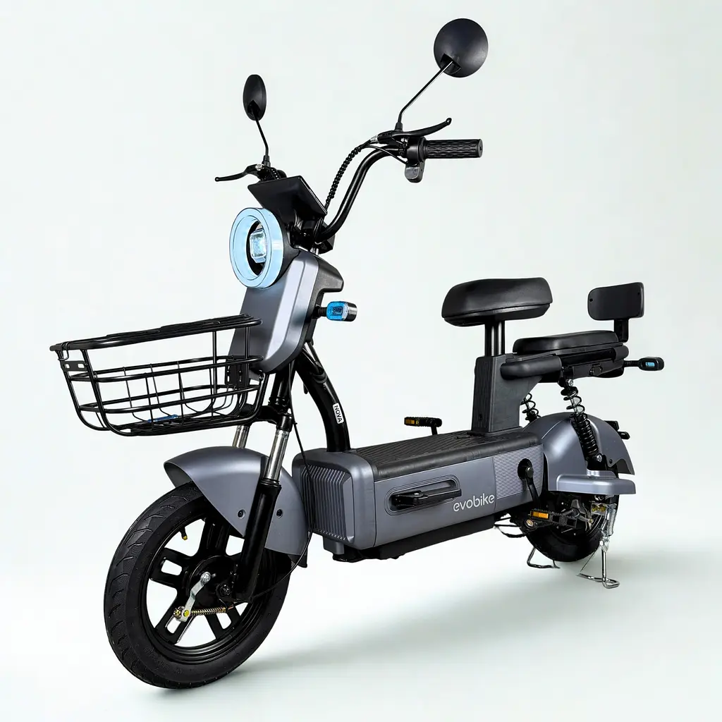 Электровелосипед EVOBIKE Nova S 500W 48V 12Ah с 2 сиденьями, корзиной и поворотниками, простой и надежный для города и села, графитово-серого цвета - фото 2