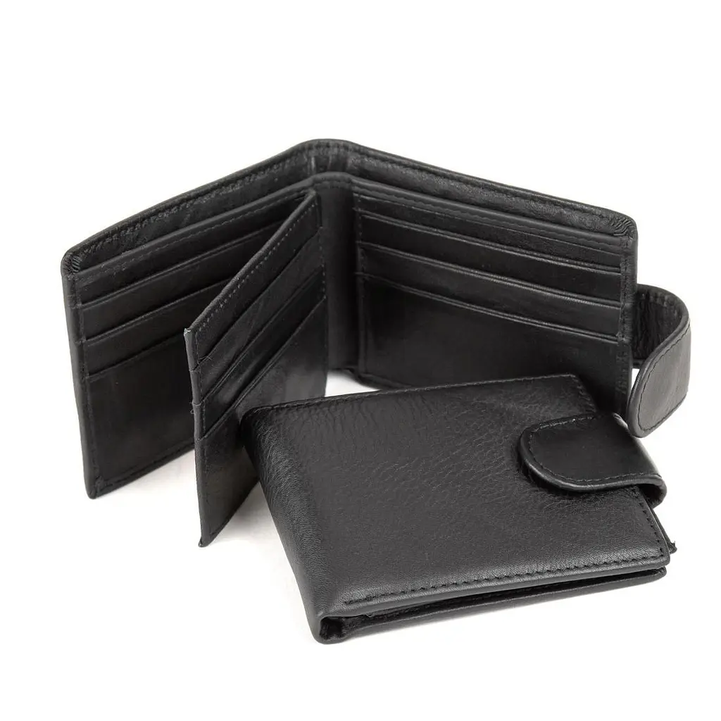 Чоловіче шкіряне портмоне чорне з кнопкою Tiding Bag M39-9923-1FRA - фото 2