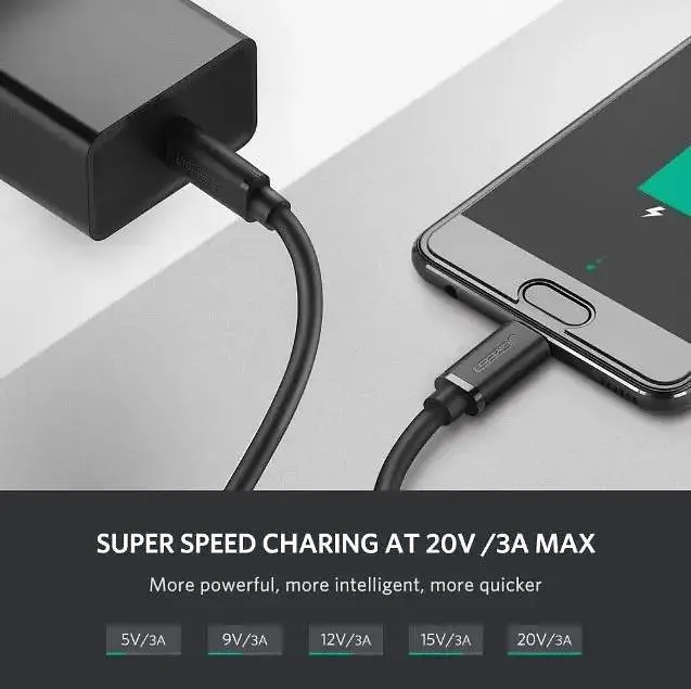 Кабель Ugreen US286 Type-C - Type-C 3A Cable 2 м Black (10306) - фото 4