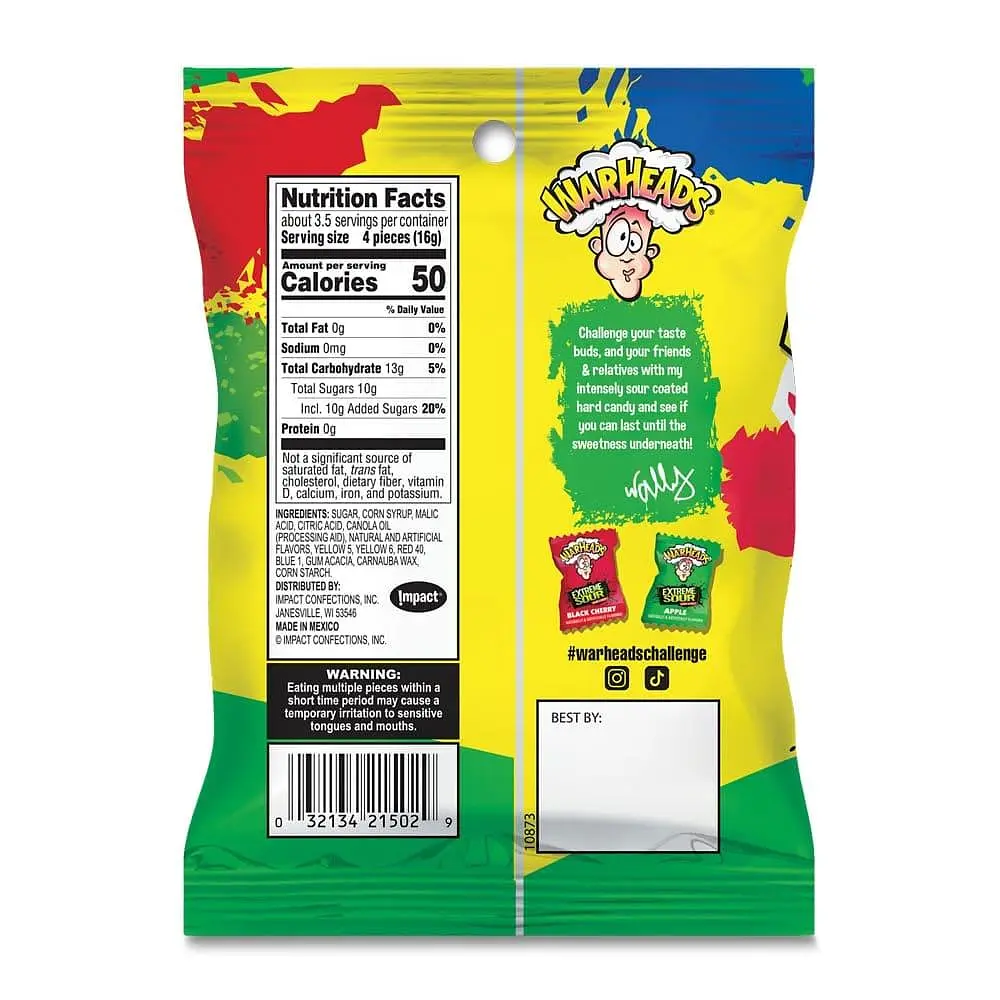 Льодяники Warheads Extreme Sour Hard Candy Assorted Flavors 56г - фото 5
