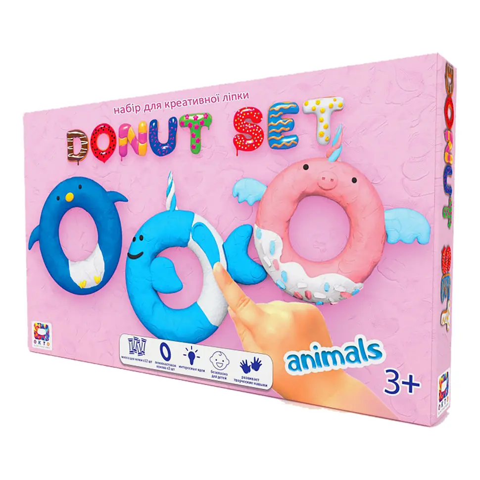 Набір для креативного ліплення TM Moon Light Clay Donut Set ANIMALS легкий стрибаючий пластилін - РУС 70088 - фото 3