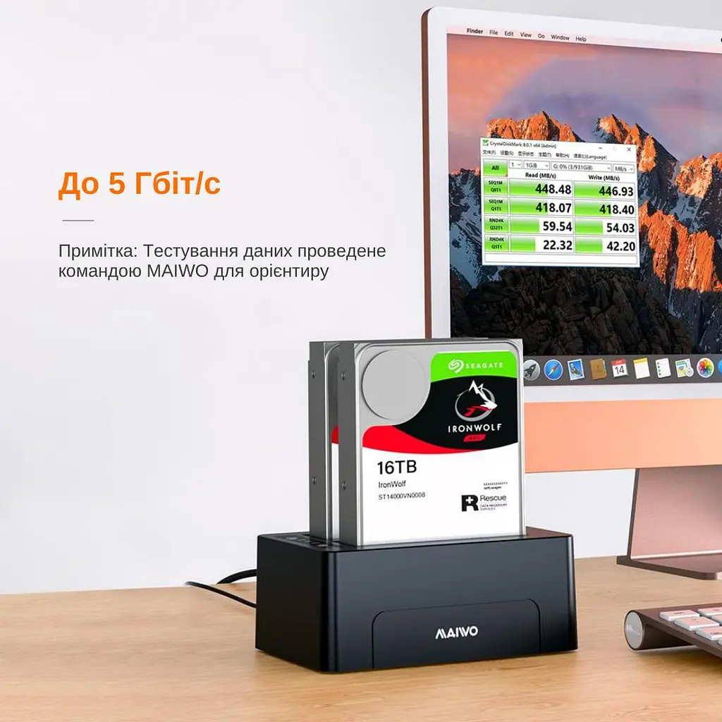 Док-станція клонувальник Maiwo для двох SSD/HDD 2.5/3.5" SATA USB 3.0 (K3082 2501) Чорна - фото 5
