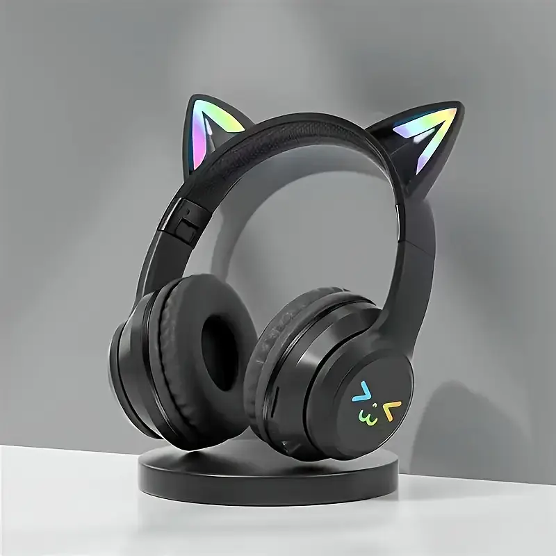 Дитячі бездротові навушники CATEAR BT618 з вушками та RGB-підсвіткою Bluetooth чорні - фото 3