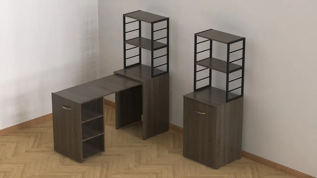 Стол-тумба трансформер Смарт 4/2 с этажеркой Ferrum-decor 1430x1450x600 Черный металл ДСП Дуб Сонома Трюфель 16 мм (FRD-105134) - фото 3