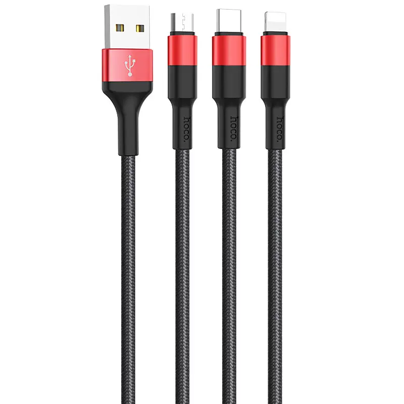 Дата кабель Hoco X26 Xpress 3in1 Lightning -MicroUSB-Type-C (1m) Чорний / Червоний - фото 2