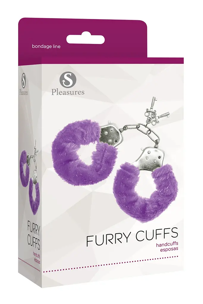 Наручники S Pleasures Furry Cuffs Purple з пухнастим оздобленням, 2 ключі в комплекті - фото 2