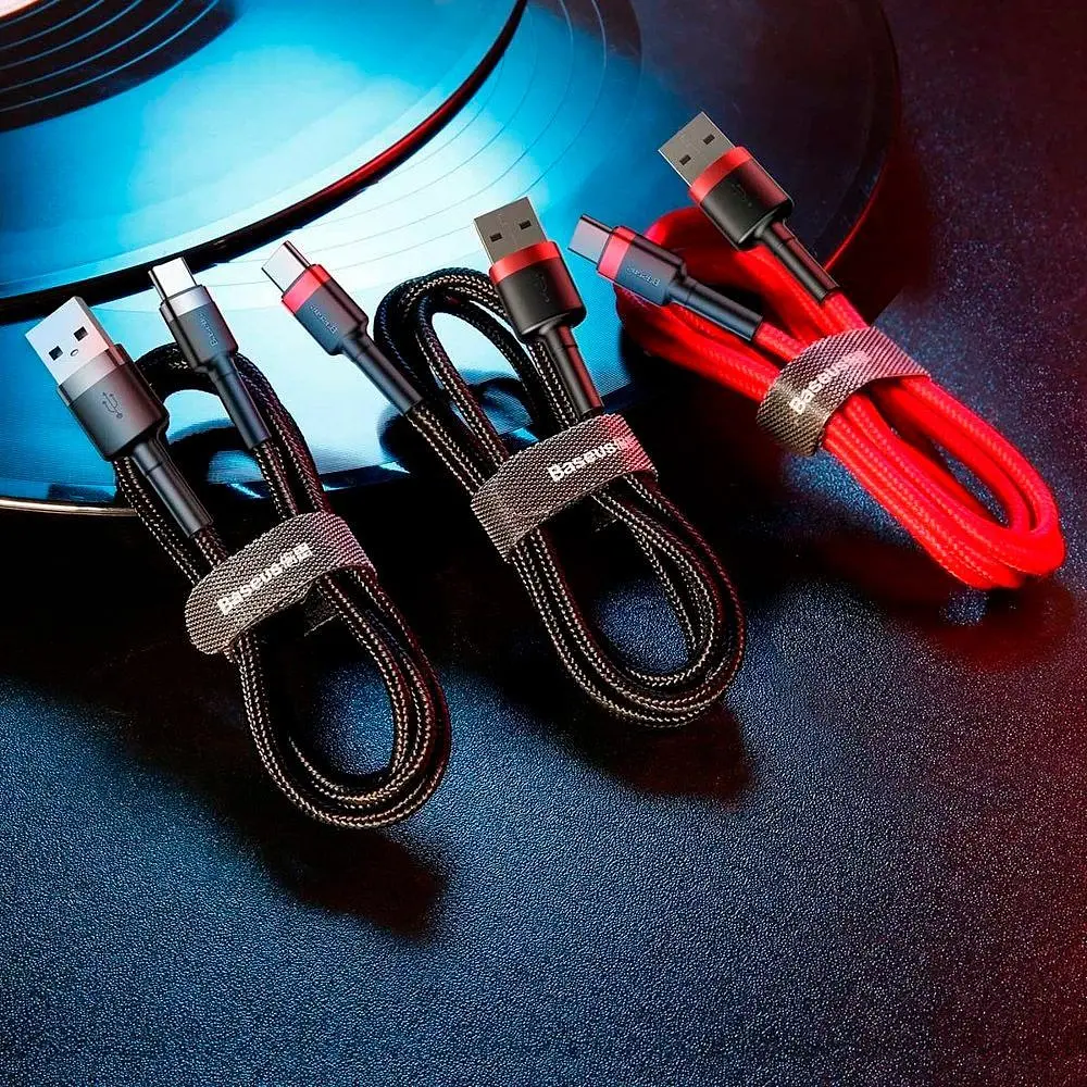 Кабель Baseus Cafule USB-A to USB-C 3m Red/Black (CATKLF-U91) [169554] - фото 7