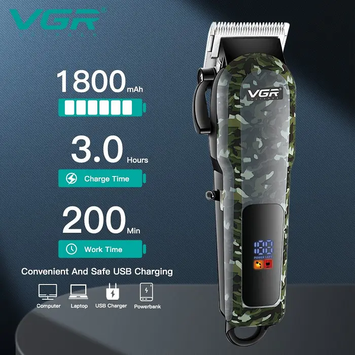 Машинка для стрижки волосся акумуляторна для чоловіків VGR V-665 Professional LED Display - фото 5