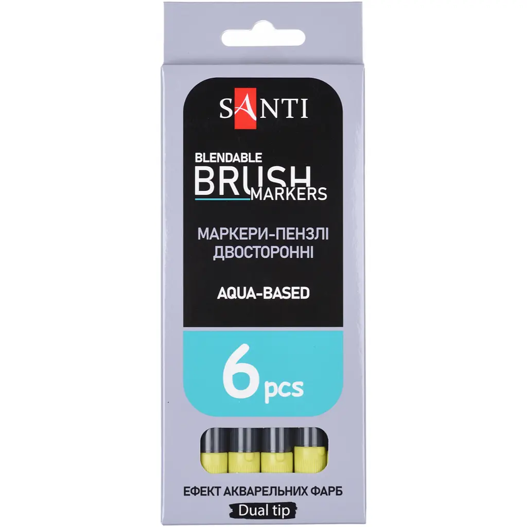 Маркер акварельний Santi Brush Marker SWB-25 світло-зелений двосторонній 6 шт. (391081) - фото 4
