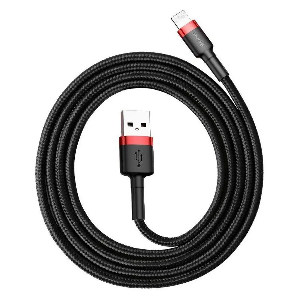 Кабель для зарядки айфону Baseus Cafule USB to Lightning 2 метри 1.5A плетений червоно-чорний