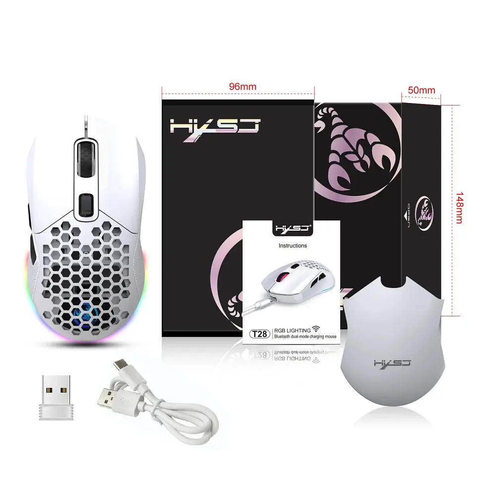 Миша бездротова HXSJ Т28 з акумулятором та RGB підсвічуванням 2,4G+Bluetooth White - фото 7