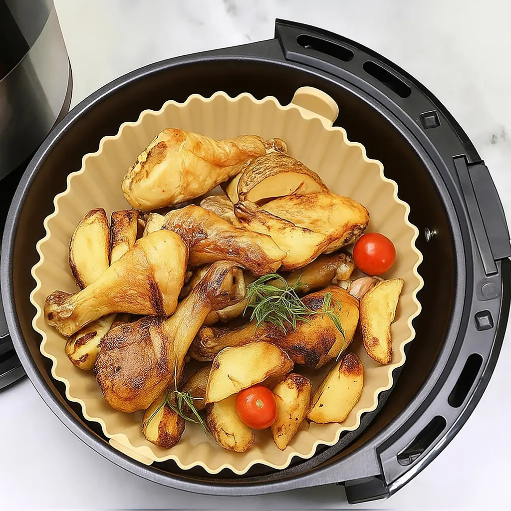Кругла силіконова форма для аерогрилю, духовки та мультипечі 21х21 см, Kitchen Master Бежевий 87957 - фото 3
