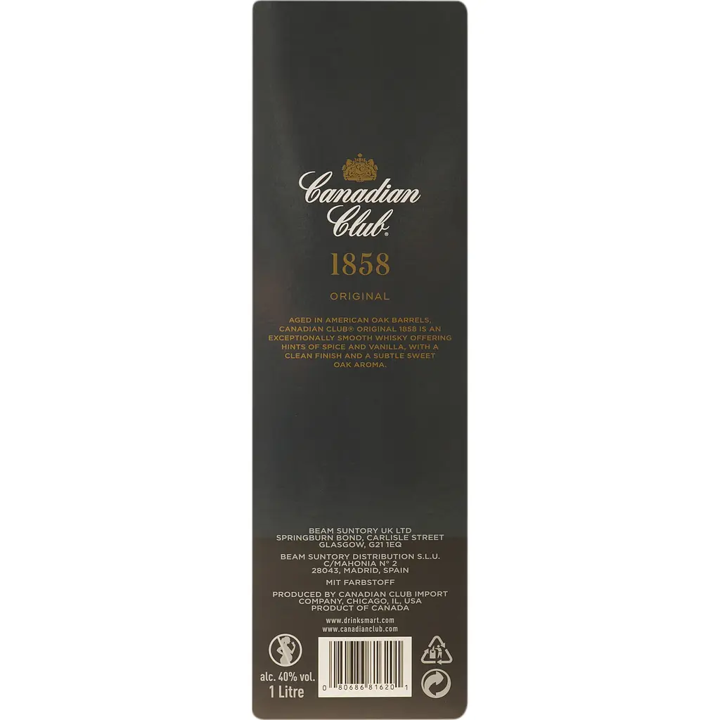 Виски Canadian Club Original 5 yo Blended Canadian Whisky, 40%, 1 л - фото 2
