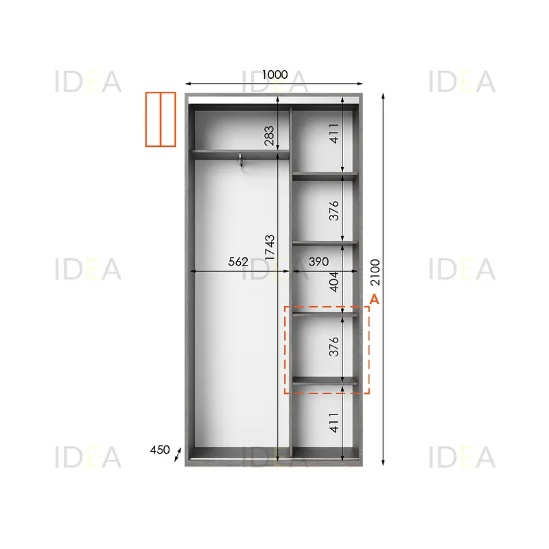 Шафа-купе Idea серія 5 100 x 45 x 210 см Венге темний Дзеркало - фото 2