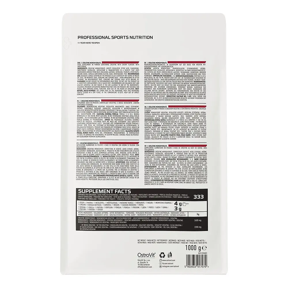 Креатин OstroVit Creatine Monohydrate, 1 кг - Вишня - фото 2