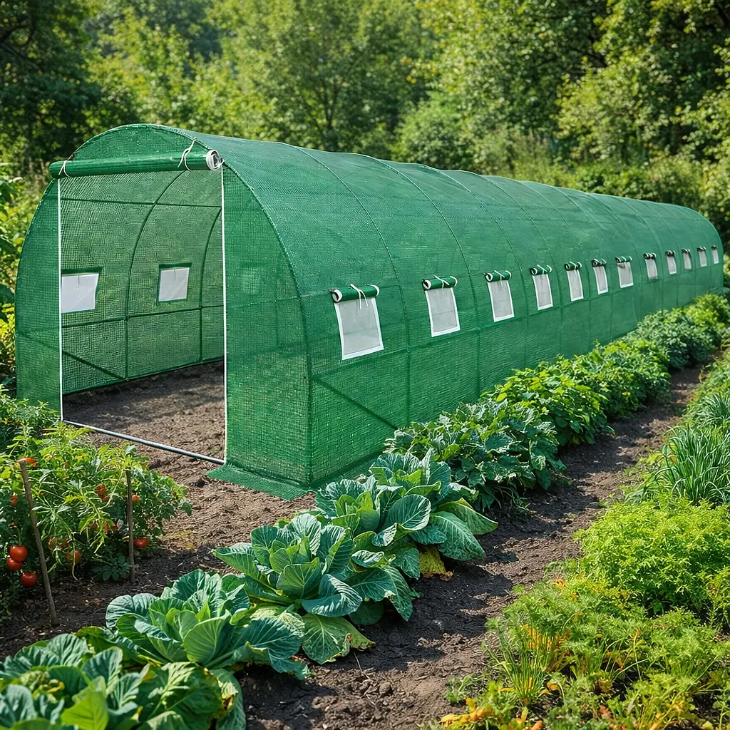 Садова теплиця 36 м² (12 х 3 х 2 м) з армованою плівкою 140 г/м² UV4, з вікнами, труба 25 мм, Зелена (Польща) - фото 2