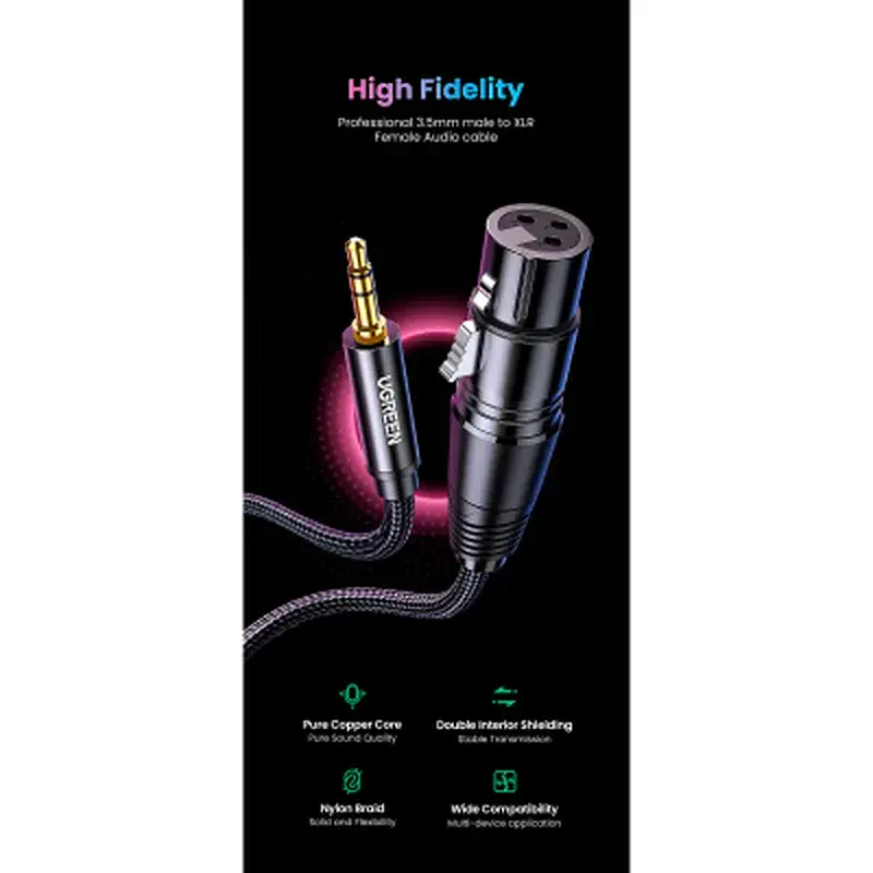 Кабель мультимедійний 3.5mm M to XLR F 2.0m AV182 black Ugreen (20244) - фото 3