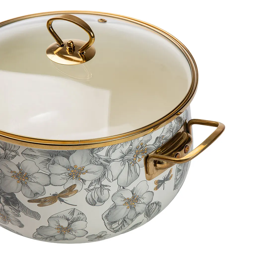 Каструля емальована 6,5 л зі скляною кришкою, flowers Yiwu HP-2-107 - фото 5