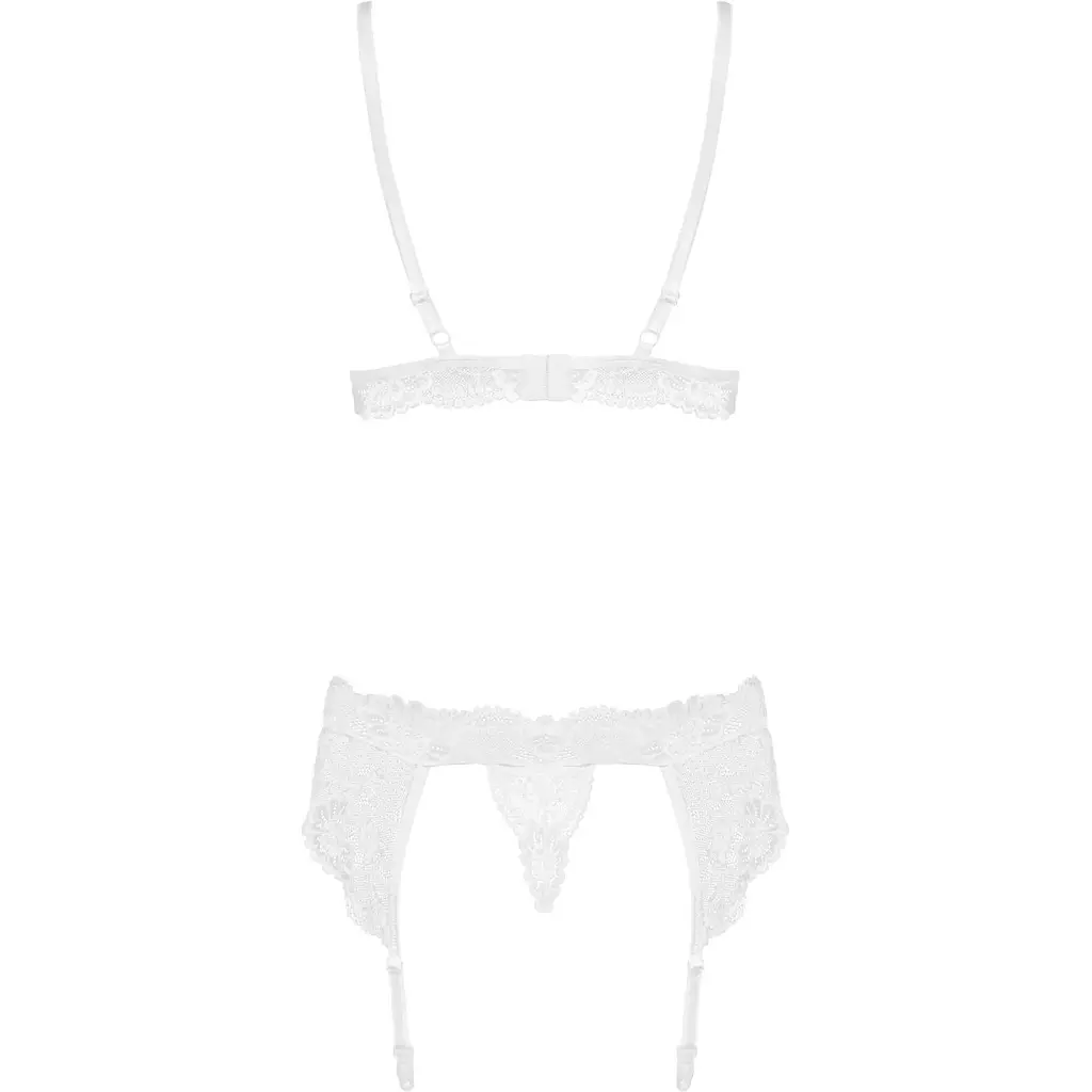 Мереживний комплект білизни Obsessive 810-SEG-1 L/XL White, бюстгальтер, стрінги, пояс для панчіх - фото 6