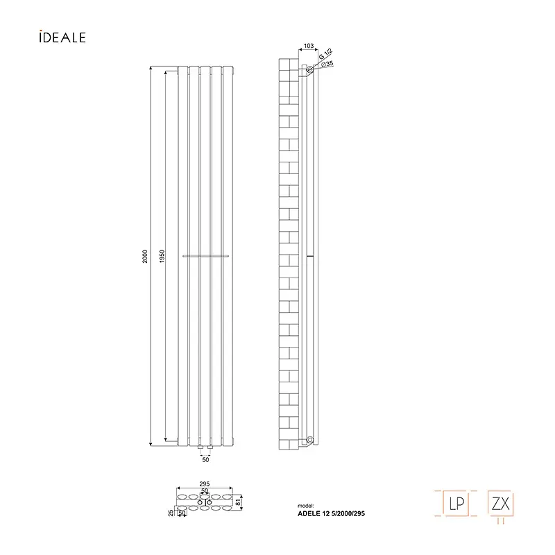 Радіатор дизайнерський Ideale Adele 12 5/2000/295 антрацит, Антрацит - фото 5