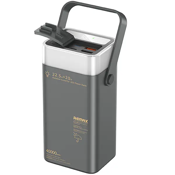 Павербанк Remax RPP-596 40000 мАг до 22,5 Вт USB-C USB-A PD QC з RGB ліхтариком Сірий (1363)