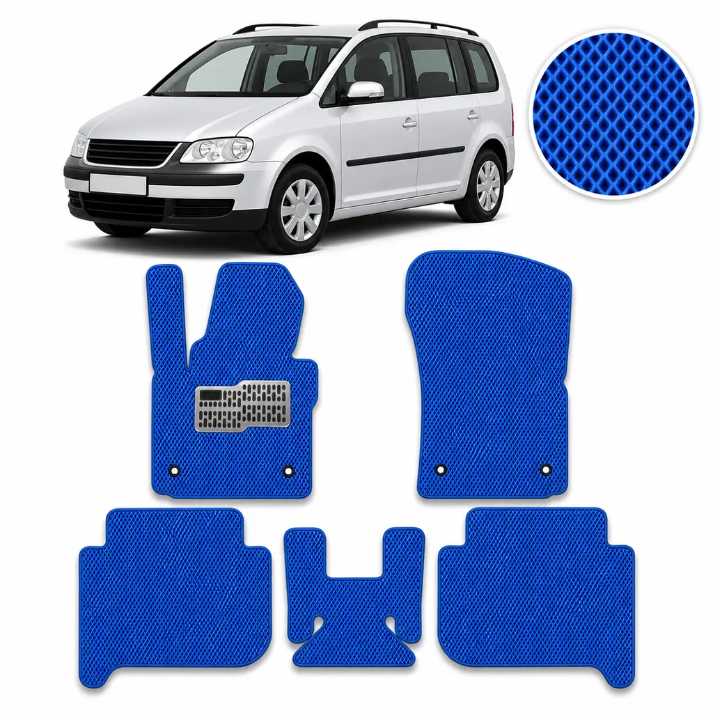 Килимки в салон EVA для Volkswagen Touran I / II 2003-2015 (Металевий підп'ятник) Сині 5 шт