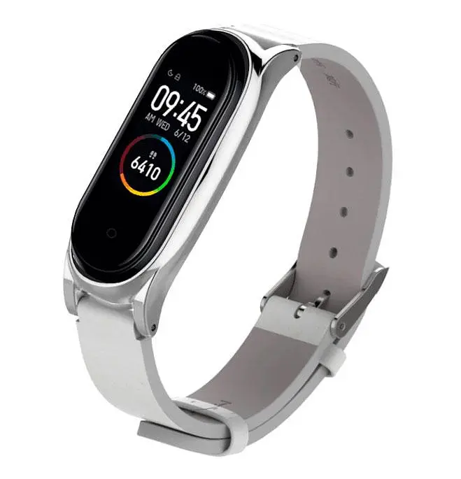 Кожаный ремешок Primo Mijobs для фитнес-браслета Xiaomi Mi Band 5 White Silver - фото 2