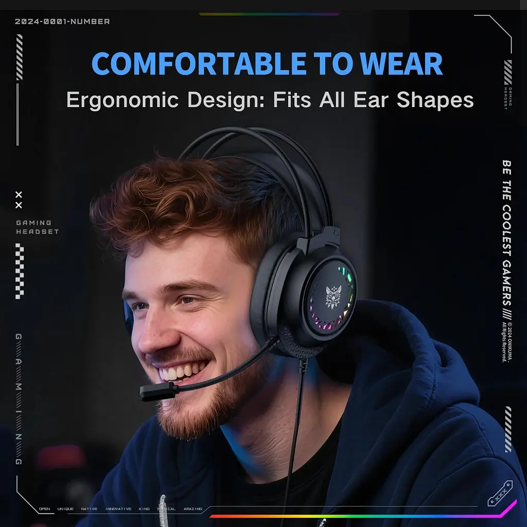 Навушники Onikuma ігрові M-95 Gaming Headset з мікрофоном та RGB підсвіткою для ПК PS4 PS5 Xbox провідні геймерські - фото 3